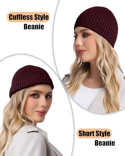 ROYBENS Wool Beanie for Men Women, Seamless Knit Warm Winter Hat Skull Caps - color: 1pcs-wine Red
