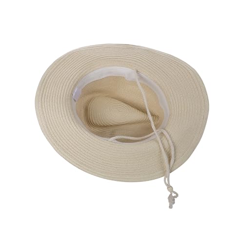 Unisex Straw Cowboy Hat Wide Brim Western Sun Hat Adjustable Beach Cowgirl Hat for Summer Outdoor Sun Protection - color: Beige,woven Strap