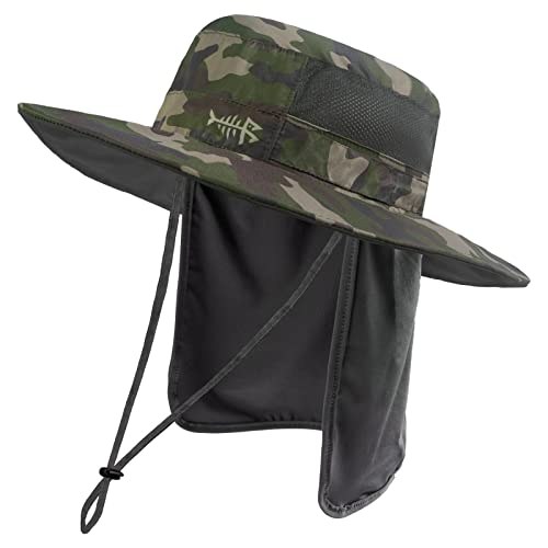 BASSDASH UPF 50+ Sun Fishing Hat Water Resistant with Detachable Neck Flap - color: Army Green Camo