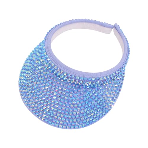 Haoohu Shiny Rhinestones Clip On Sport Sun Visor Hat for Women Men Outdoor Adjustable Wide Brim Summer Cap - color: Blue Rhinestone