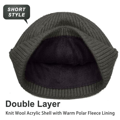 ROYBENS Swag Wool Knit Cuff Short Fisherman Beanie for Men Women Winter Hat - color: 1pcs-dark Grey-thick Double Layer