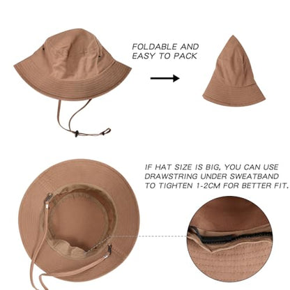 BOTVELA Men Cotton Foldable Flat Top Bucket Sun Hat - color: Brown, size: 7 3/8-7 1/2