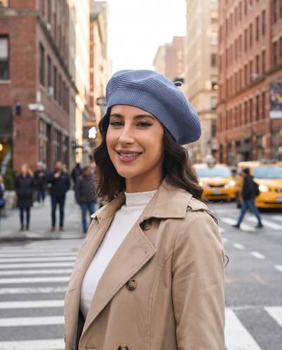 Cotton Knitted Women Beret Hat, French Style Solid Color Beret, Winter Autumn Warm and Soft Beanie Hat - color: Blue