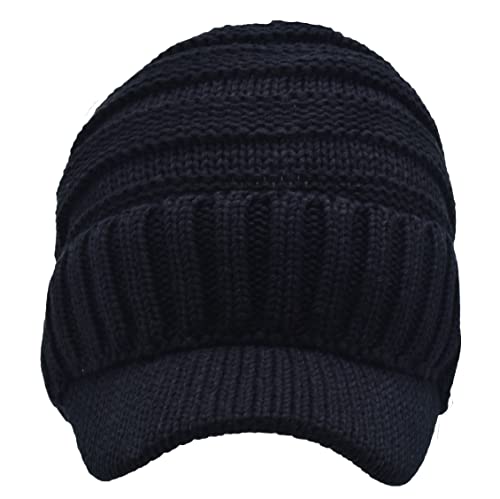 C.C Trendy Warm Oversized Chunky Soft Oversized Ribbed Slouchy Knit Hat with Visor Brim - color: Black