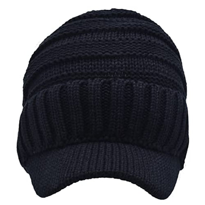 C.C Trendy Warm Oversized Chunky Soft Oversized Ribbed Slouchy Knit Hat with Visor Brim - color: Black