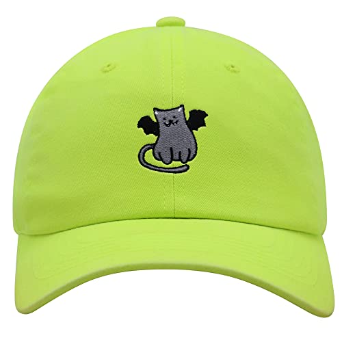 JPAK Bat-cat Premium Dad Hat Embroidered Cotton Baseball Cap Cat Kitty - color: Neon Yellow