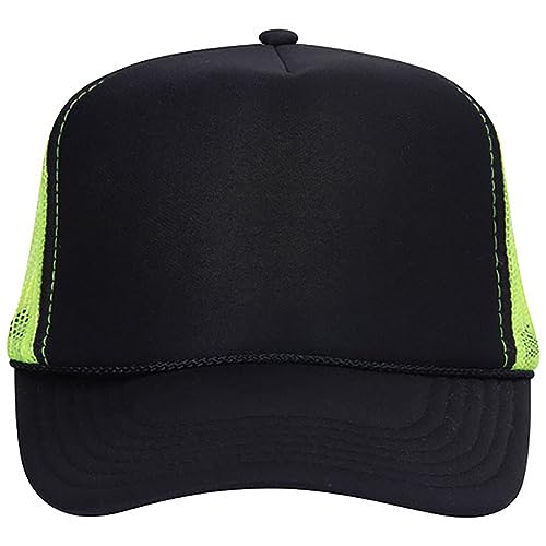 Ashen Fane Polyester Foam Front 5 Panel High Crown Mesh Back Trucker Hat - color: Blk/Blk/N.ylw Ver.2