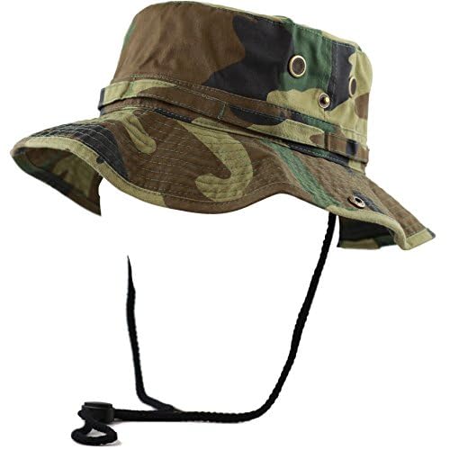 The Hat Depot Cotton Stone-Washed Safari Wide Brim Foldable Double-Sided Sun Boonie Bucket Hat - color: 5. Woodland Camo, size: Small-Medium