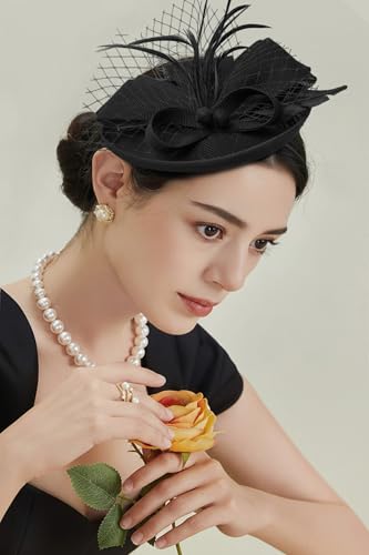 BABEYOND Fascinators Hats for Women Tea Party Pillbox Sinamay Derby Hat - color: Black