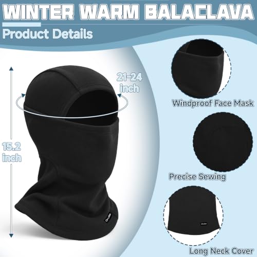 Balaclava Ski Mask for Men Women, Warm Fleece Face Mask Full Cover for Cold Weather Skiing Cycling, Ponytail Friendly - color: Black+white