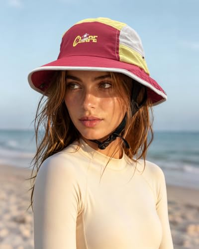 CLAPE Surf Bucket Hat with Chin Strap, Waterproof UPF 50+ Surfing Hat Packable Brimmed Boonie Hat for Women Men - color: Sh2507a-red