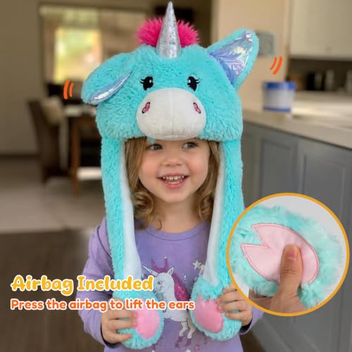 Moving Ear Hat, Soft Funny Animal Hats Jumping Beating Plush Caps Holiday Cosplay Dress Up Gift for Adult - style: Unicorn_green