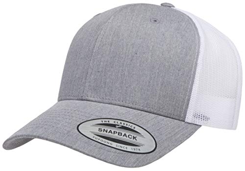 Yupoong Classic Mesh 6 Panel Retro Trucker Cap | Mid Profile Snapback - color: Heather/White