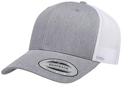Yupoong Classic Mesh 6 Panel Retro Trucker Cap | Mid Profile Snapback - color: Heather/White