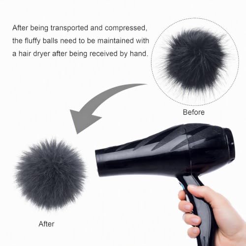 Fzxdfg 6Pieces Faux Furry Pom Pom Ball with Elastic Loop DIY Faux Fur Fluffy Ball for Hats Bags Key Chains Accessories 3.9inch/10CM (Dark Gray) - color: Dark Gray