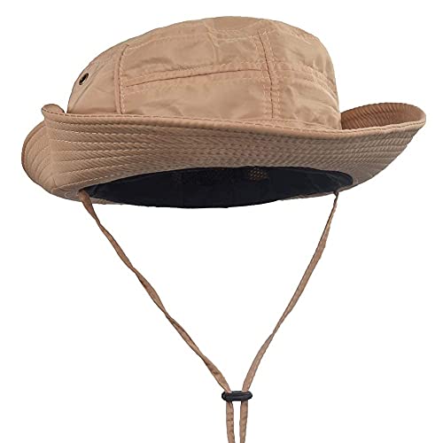 Waterproof Safari Hats | Wide Brimmed Sun Protection Boonie Cap | Explorer Jungle Bush Bucket Hat for Outdoor Hiking Fishing - color: Khaki