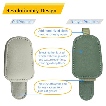 Yuoyar Magnetic Leather Sunglasses Holder for Car, 2 Packs (Green) - color: Green