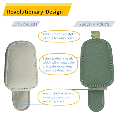 Yuoyar Magnetic Leather Sunglasses Holder for Car, 2 Packs (Green) - color: Green
