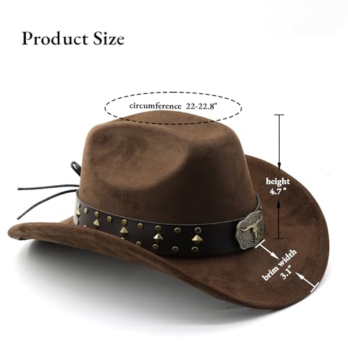 LIDHAY Cowboy Hat for Women Men with Shapeable Wide Brim Western Suede Hat for Cowboys and Cowgirls - color: Coffee