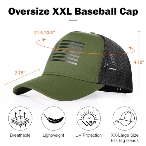 Oversize XXL American Flag Trucker Hat - color: Olive/Black, size: XX-Large