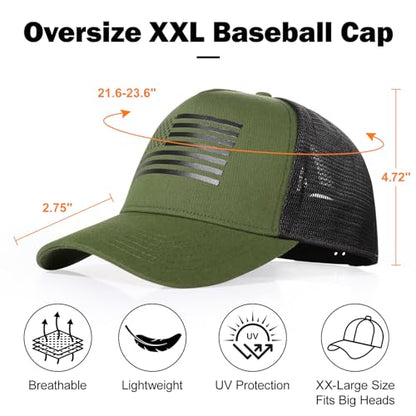 Oversize XXL American Flag Trucker Hat - color: Olive/Black, size: XX-Large