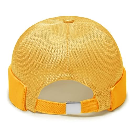 Mens Mesh Brimless Cap with No Brim, Summer Docker Cap Beanie Hat Flip Sailor Skullcap Breathable - color: Yellow