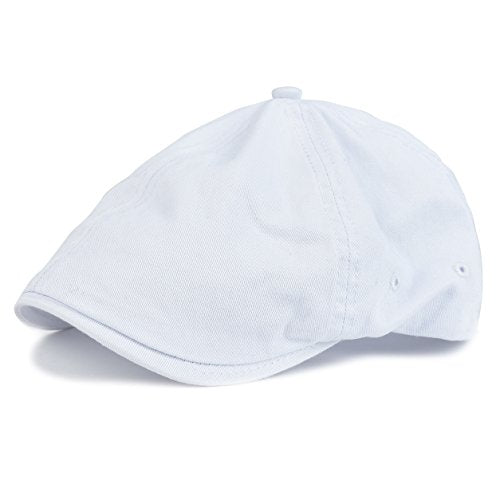 VOBOOM Cotton Washing Flat Cap Cabbie Hat Gatsby Ivy Irish Hunting Newsboy - color: White