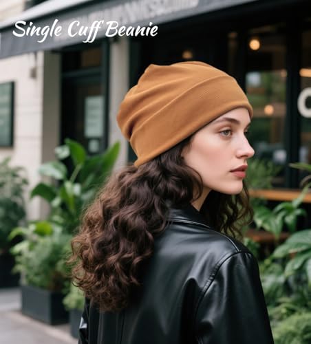 Slouchy Beanie for Women Men Thin Knit Winter Hat 93% Cotton Beanies - color: Brown