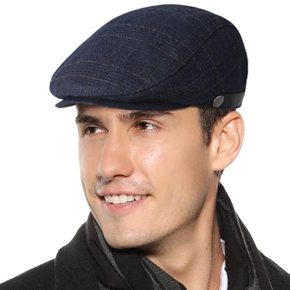 Sumolux Mens Newsboy Hat Flat Cap Gatsby Lvy Irish Hats Driving Cabbie - color: B Navy Blue Plaid
