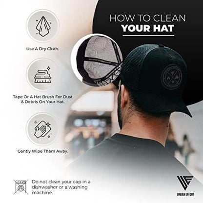 Urban Effort Trucker Hat for Men & Women, Mesh Back Baseball Cap, 5 Panel - color: Black/Black, style: Mesh Back