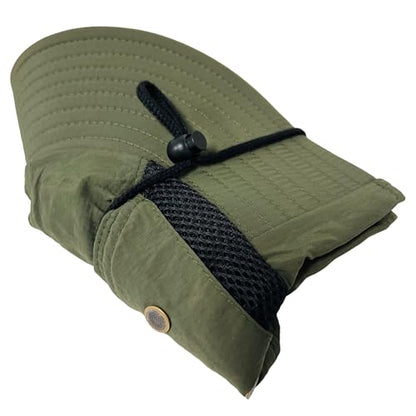 Packable and Adjustable Mesh Boonie Sun Hat with Neck Flap - color: Green