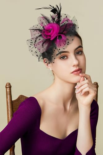 BABEYOND Fascinators Hats for Women Tea Party Flower Tulle Bead Derby Hat - color: Black Rose
