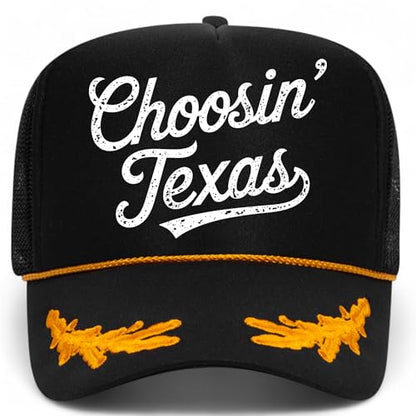 BROTHER TRUCKERS Choosin' Texas Distressed Mesh Back Hat - color: Black/Oak Leaves