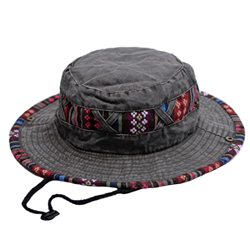 Bucket Hat for Men and Women, Wide Brim Floral Adjustable UV Protection Fishing Washed Sun Hats, Cowboy Hat - color: Army Green