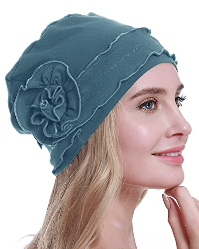 osvyo Chemo Headwear Turban Cap for Women - Cancer Beanie Hair Loss Sealed Packaging - color: Cotton-cerulean-blue