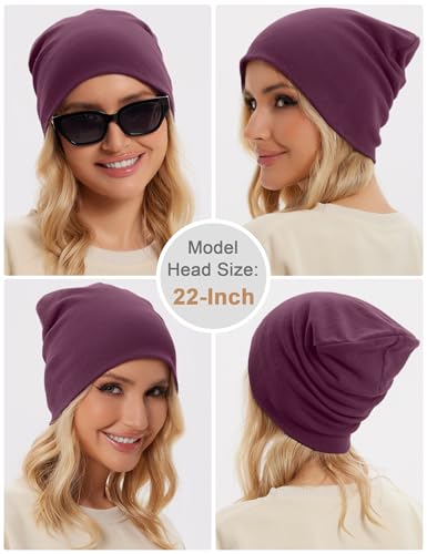 100% Cotton Thin Beanie Hat Women Men Soft Slouchy Chemo Skull Cap - color: 1pc Purple