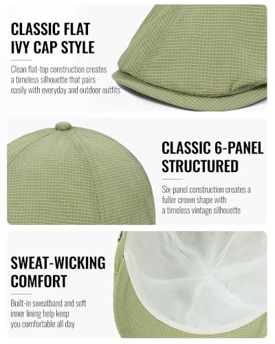 CLAPE Lightweight Breathable Flat Hat, Water-Resistant Newsboy Cap - color: Nb2609-green