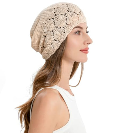 ZLYC Crochet Slouchy Beanie for Women Soft Lightweight Skull Cap - color: Solid Beige