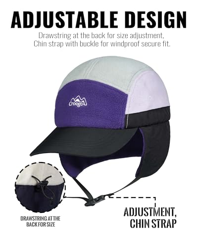 Croogo Fleece Baseball Cap with Ear Flaps Winter Warm 5 Panel Hat Soft Trapper Hat for Men - color: Purpleblack, size: One Size