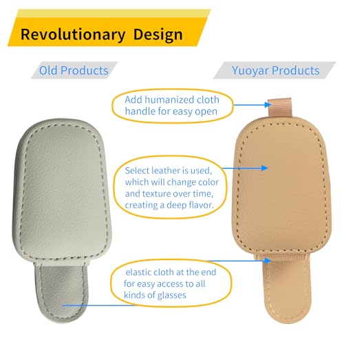 Yuoyar Magnetic Leather Sunglasses Holder for Car, 2 Packs (Beige) - color: Beige