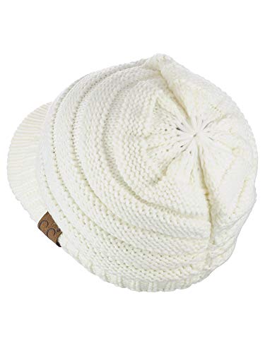C.C Warm & Thick Cable Knitted Brim Visor Beanie Cap - color: Ivory