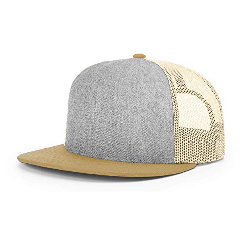 Richardson Unisex 511 Flatbill Trucker Adjustable Snapback Baseball Cap - color: Heather Grey/Birch/Biscuit