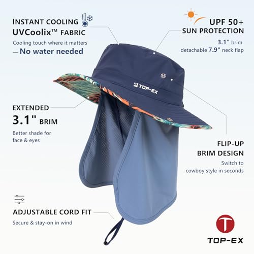 Unisex UVCoolix™ Cooling Sun Hat with Detachable Neck Flap - color: Sea Palm, size: Large-X-Large