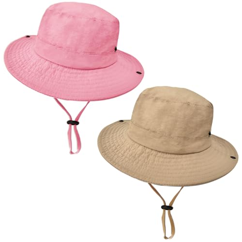 ZOORON Kids Sun Hat UPF 50+ Quick Dry Bucket Safari Hat for Girls and Boys - color: Khaki+pink