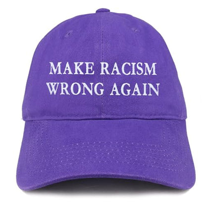 Trendy Apparel Shop Make Racism Wrong Again Embroidered Soft Crown 100% Brushed Cotton Cap - color: Purple