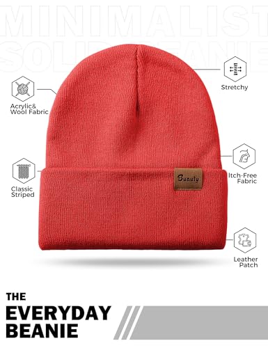 Beanie Hats for Men Women Knit Winter Hat, Warm Skull Stocking Cap, Striped Snow Hat Heated Cuffed Beanie - color: 2p-black+red