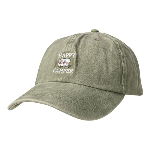 PACIFIC BRIM Women's and Men's Classic Cotton Adjustable Baseball Hat - color: Happy Camper