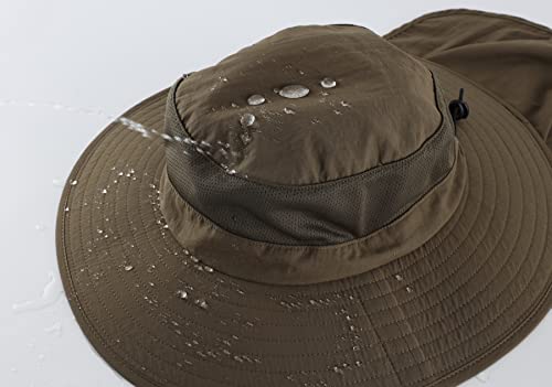 Home Prefer Outdoor UPF50+ Mesh Sun Hat Wide Brim Fishing Hat with Neck Flap Sun Hat for Men Women - color: Olive Brown