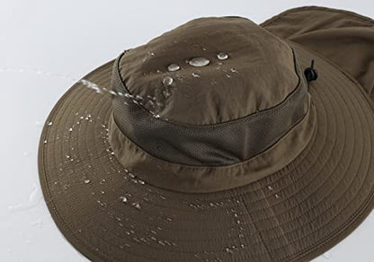 Home Prefer Outdoor UPF50+ Mesh Sun Hat Wide Brim Fishing Hat with Neck Flap Sun Hat for Men Women - color: Olive Brown