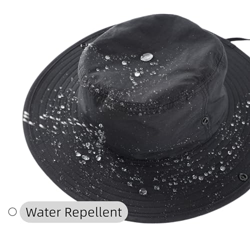 Connectyle Sun Hat for Men Women Outdoor UV Protection Safari Hat for Fishing Hiking Gardening Breathable Cowboy Hat UPF50 - color: Black